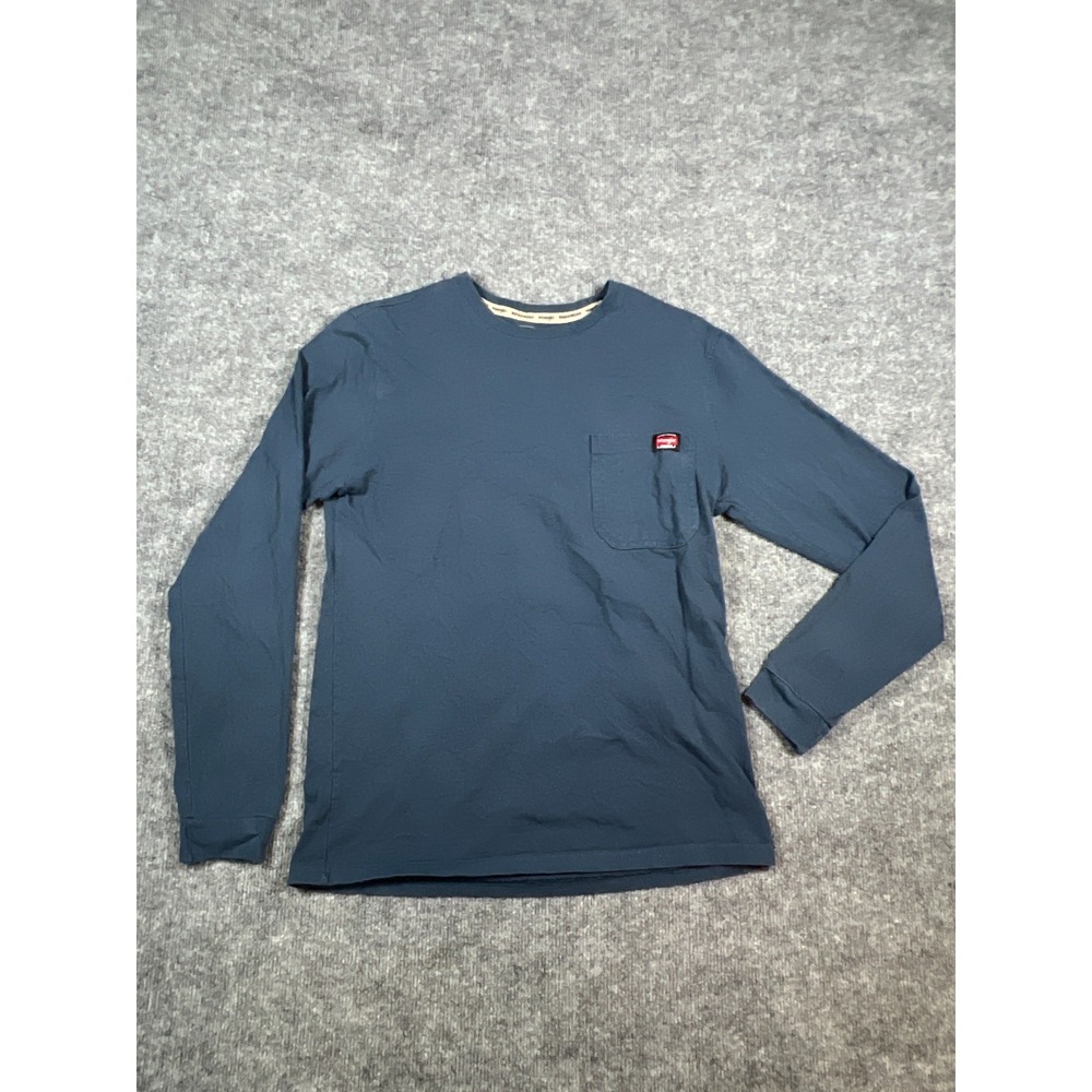 Wrangler Workwear T-Shirt Men Small Blue Cotton Long Sleeve Crew Neck Heavy Duty